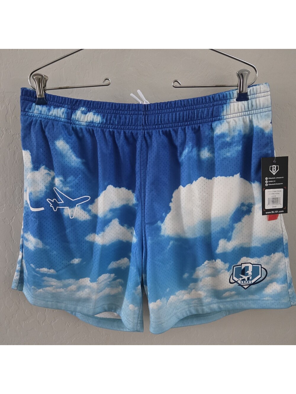Baseball Lifestyle 101 BL101 Men’s Adult Dream Chaser Short Large Blue Sky NWT